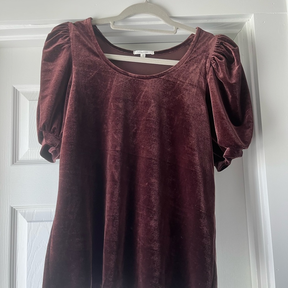Elegant Velvet Puff Sleeve Top - brown